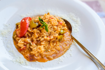 Vegetable risotto dish  in a restaurant