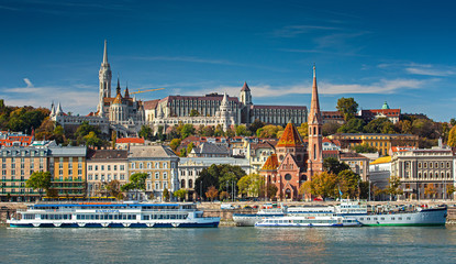 View on the riverbank of Budapest in autumn