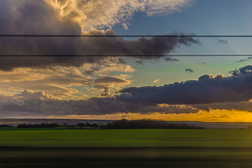 landscape through the glass of the high-speed train