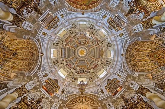 Fresco on ceiling in Church of Saint Louis of France in Seville, Andalusia, Spain