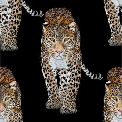 Vector sketch of walks leopard.Seamless leo pattern.Animal print.Wildlife. - 309255673