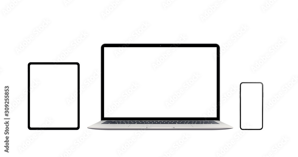Aufkleber laptop, phone and tablet isolated. modern devices with thin edges. isolated screen for mockup, app o