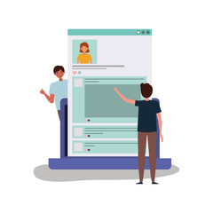 Digital laptop and people vector design