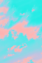 Ultra aqua and pink coral color background, abstract sky background, vertical orientation