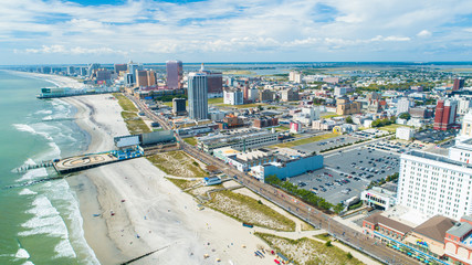 AERIAL VIEW OF ATLANTIC CITY BOARDWALK AND STEEL PIER. NEW JERSEY. USA.  © miami2you
