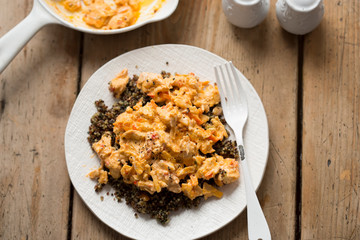 Turkey in yoghurt sauce with spinach quinoa 