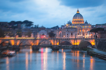 Naklejka na ściany i meble Beautiful night view of Papal St. Peter's Basilica, Vatican City, Rome, Italy