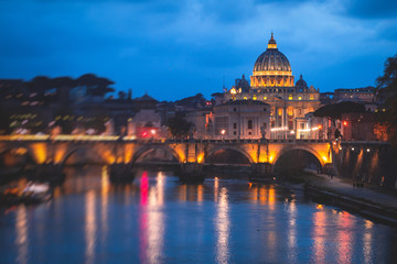 Fototapeta na wymiar Beautiful night view of Papal St. Peter's Basilica, Vatican City, Rome, Italy