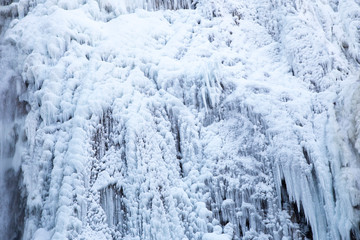 Plitvice lakes, national park in Croatia, winter landscape