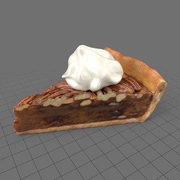Pecan pie slice with whipped cream