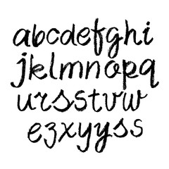 Vector Pastel or Charcoal Style Hand Drawn Alphabet Font. Calligraphy alphabet on a white background