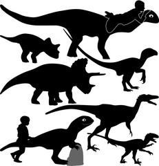 dinosaur and kid silhouette vector