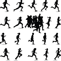 Big Group of runners silhouette vector