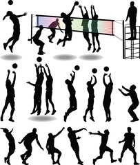 set of volleyball players silhouette vector