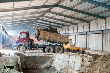 Fototapeta na wymiar excavation tractor pit loader on work