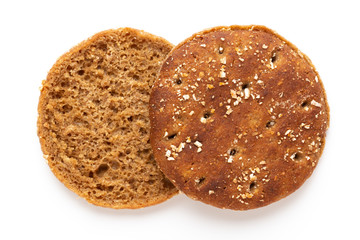 Rye bread slice on a white background.
