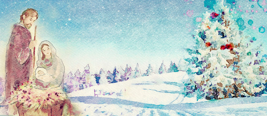 Merry Christmas. Christian watercolor banner
