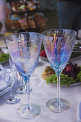 Decoration of the table of the bride and groom for the wedding, Decorated Presidium for the newlyweds