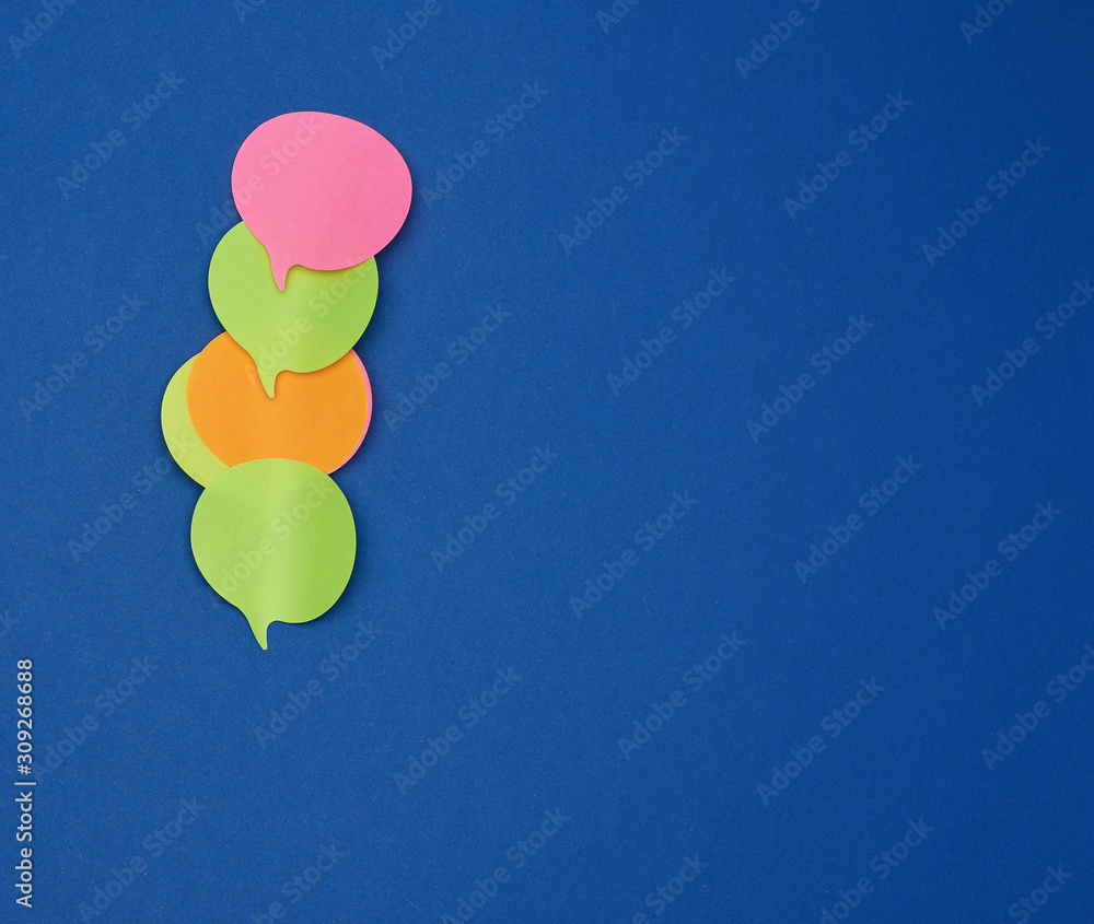 Poster multicolored empty paper stickers in the form of clouds