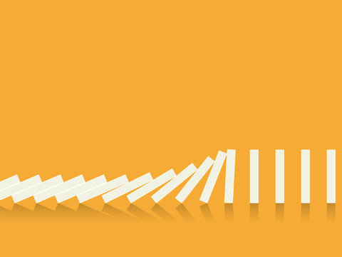 Falling dominoes on a orange background. Vector in flat style