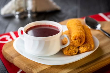 Red borscht and croquette