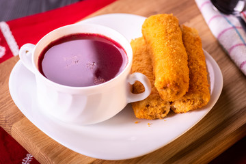 Red borscht and croquette