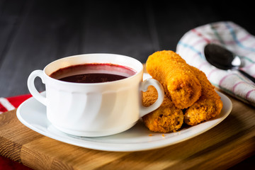 Red borscht and croquette