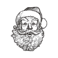 Vector vintage illustration of surprised Santa Claus. Funny Christmas character isolated on white in engraving style. Happy New Year sketch