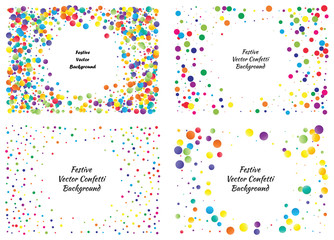 Festive color round confetti background. Abstract frame confetti texture for holiday, postcard, poster, website, carnivals, birthday and children's parties. Cover confetti mock-up. Wedding card layout