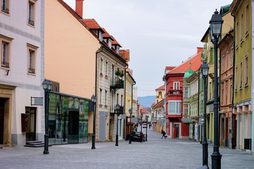 Fototapeta na wymiar Cityscape of Celje old town in Preshernova Street Slovenia