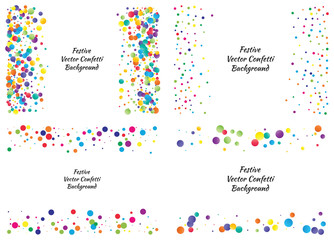 Festive color round confetti background. Abstract frame confetti texture for holiday, postcard, poster, website, carnivals, birthday and children's parties. Cover confetti mock-up. Wedding card layout