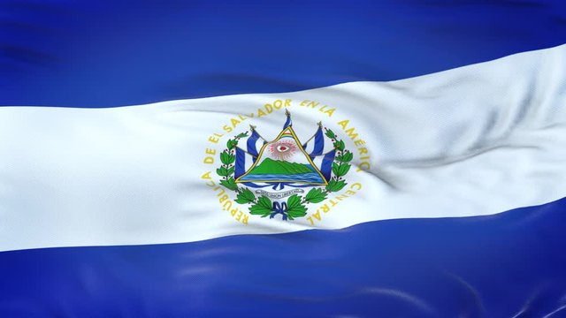 El Salvador flag waving in the wind with highly detailed fabric texture. Seamless loop