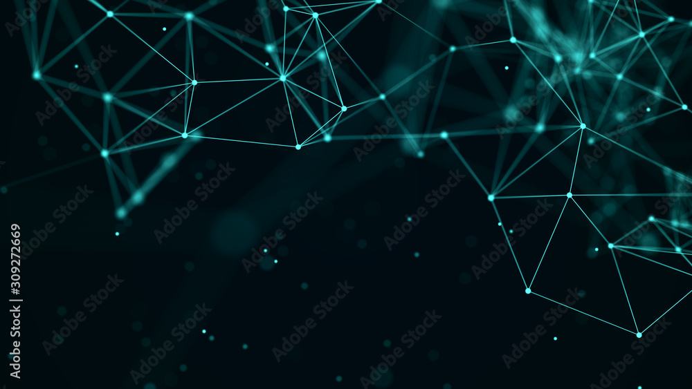 Fototapete Network connection structure. Data transfer. Abstract background with interweaving of dots and lines. 3D rendering.