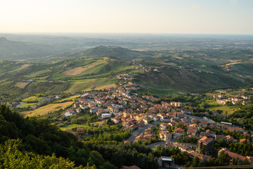 Fototapeta na wymiar Landscape of San Marino in golden hour