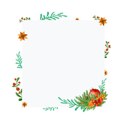Christmas floral frame with poinsettia flowers and red ball