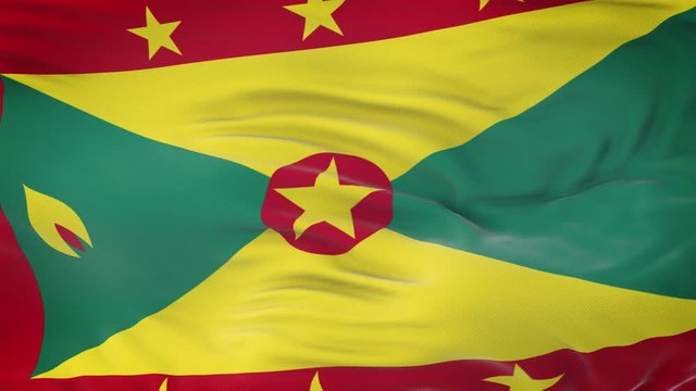 Grenada flag waving in the wind with highly detailed fabric texture. Seamless loop