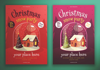 Christmas Party Event Flyer Layout with Snowglobe Illustrations