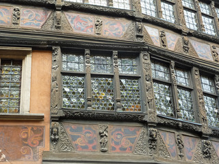 Fototapeta premium Details on the facade of the Kammerzell house, historic monument near the cathedral of Strasbourg, France
