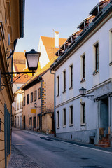 Cityscape with street lantern in the center of Ptuj