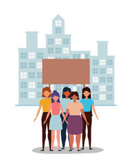 Women protesting for human rights vector design