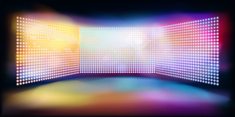 Large led projection screens. Colorful abstract background. Light show on the stage. Vector illustration. - 309276881
