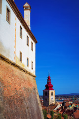 Ptuj Castle city walls and old town in Slovenia