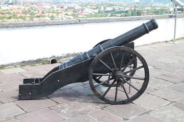 Cannon on courtyard of Palanok castle in Mukachevo, Ukraine