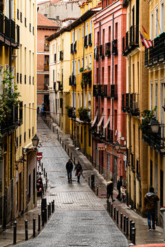 COLORFUL STREET IN THE LAVAPIES NEIGHBORHOOD, MADRID. SPAIN