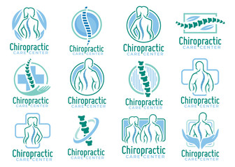 A set of Chiropractic logo vector, spine health care medical symbol or icon pack or collection.