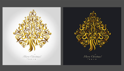 Christmas postcard design, ornamental Christmas tree illustration