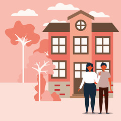 Obraz na płótnie Canvas Couple and house building vector design