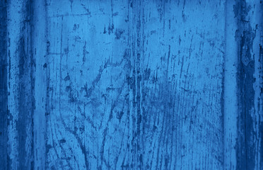 Classic blue color dark old wooden texture background. Concept color of the year 2020. Copy space. Grunge texture