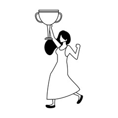 woman with trophy gold on white background