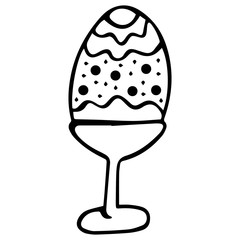 Patterned isolated black and white chicken egg on a stand. Happy easter! Christian symbol of resurrection. Vector.